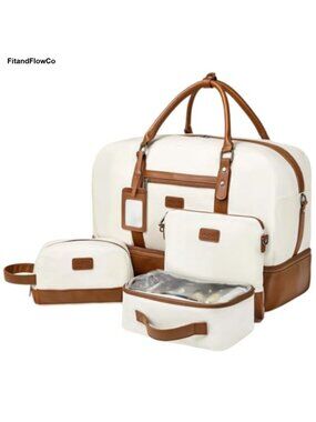 4PCS Weekender Bag Set Waterproof Canvas PU Leather Travel Duffel Carry-On